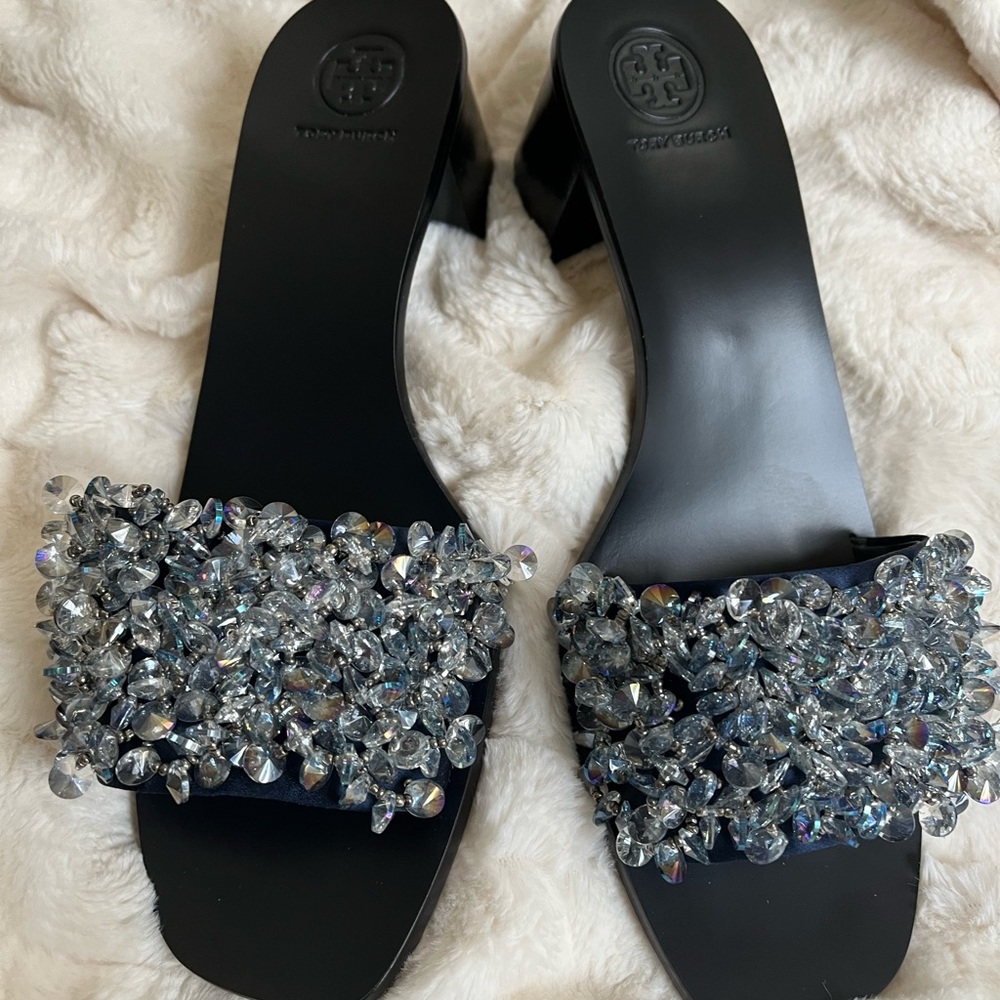 Tory Burch Logan Slide / Crystal/Satin 7.5 **Brand new, never worn**